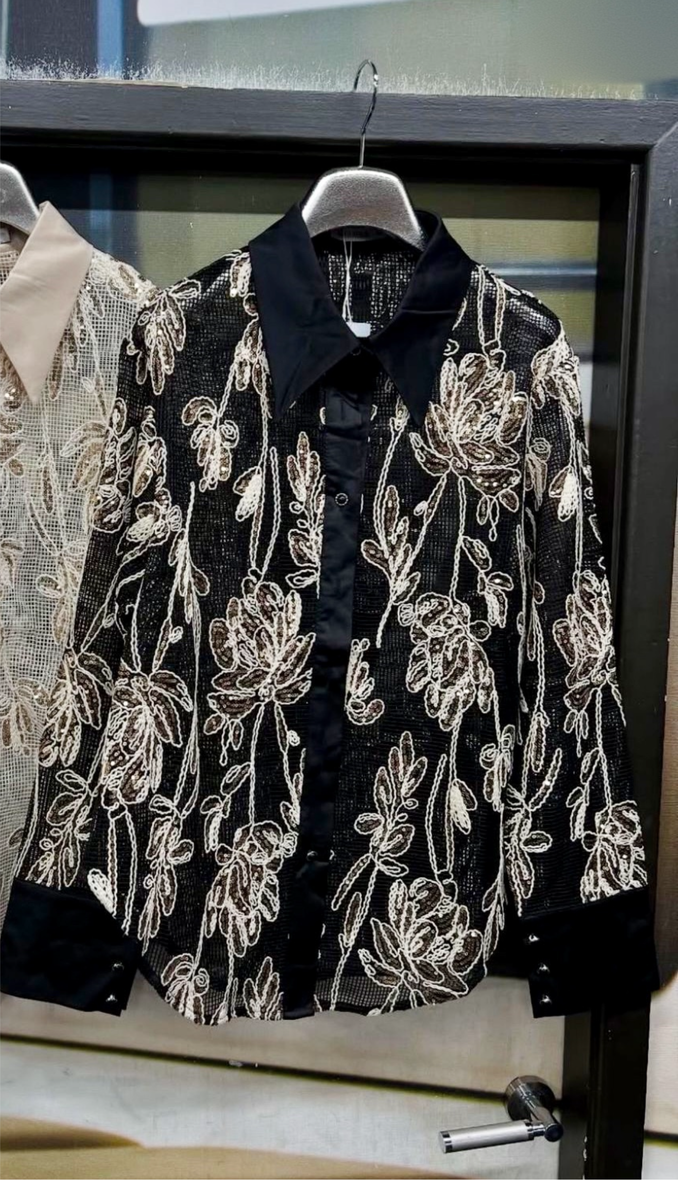 Black Embroidery Sequin Shirt