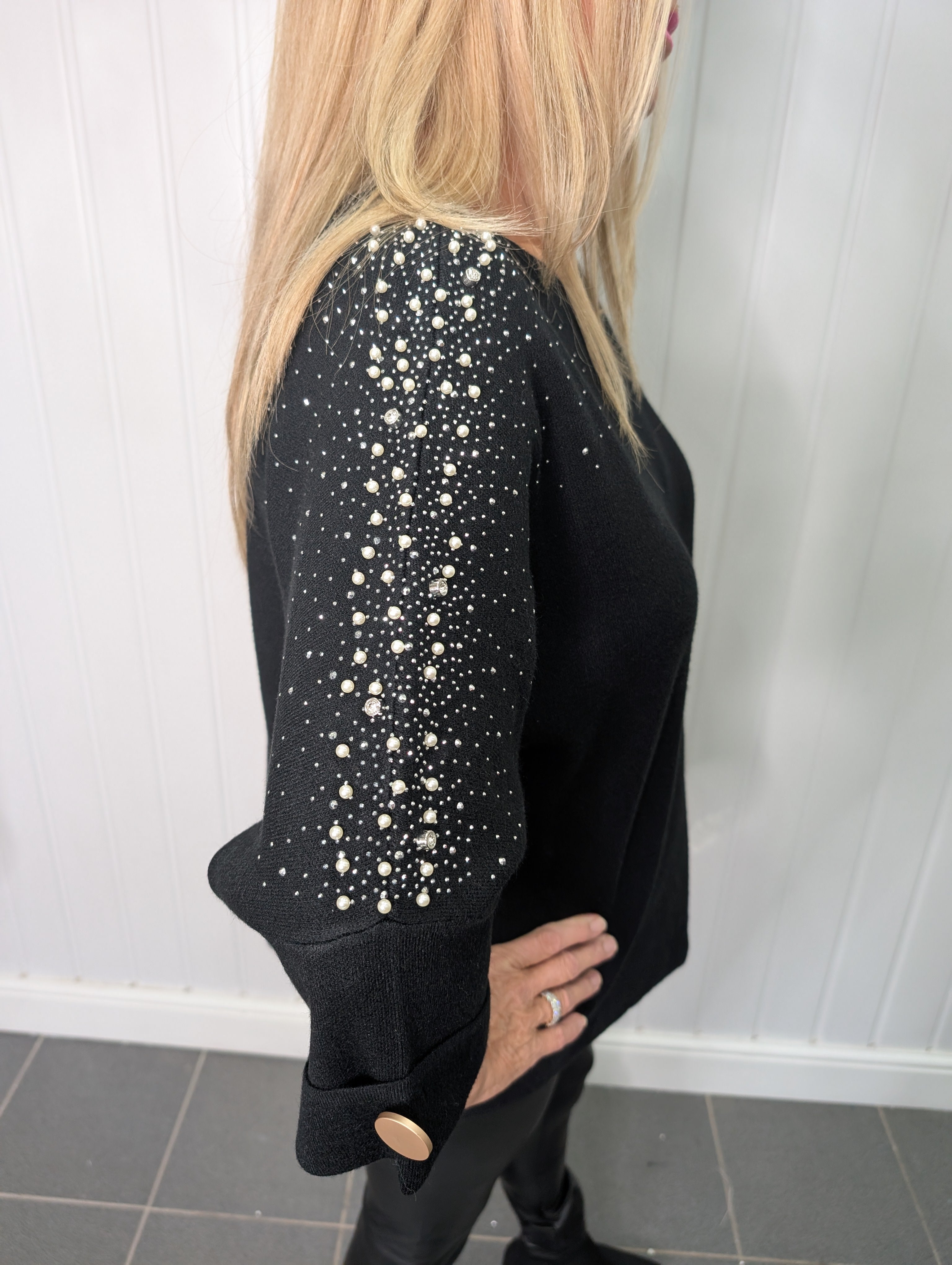 Black Diamante Pearl Jumper