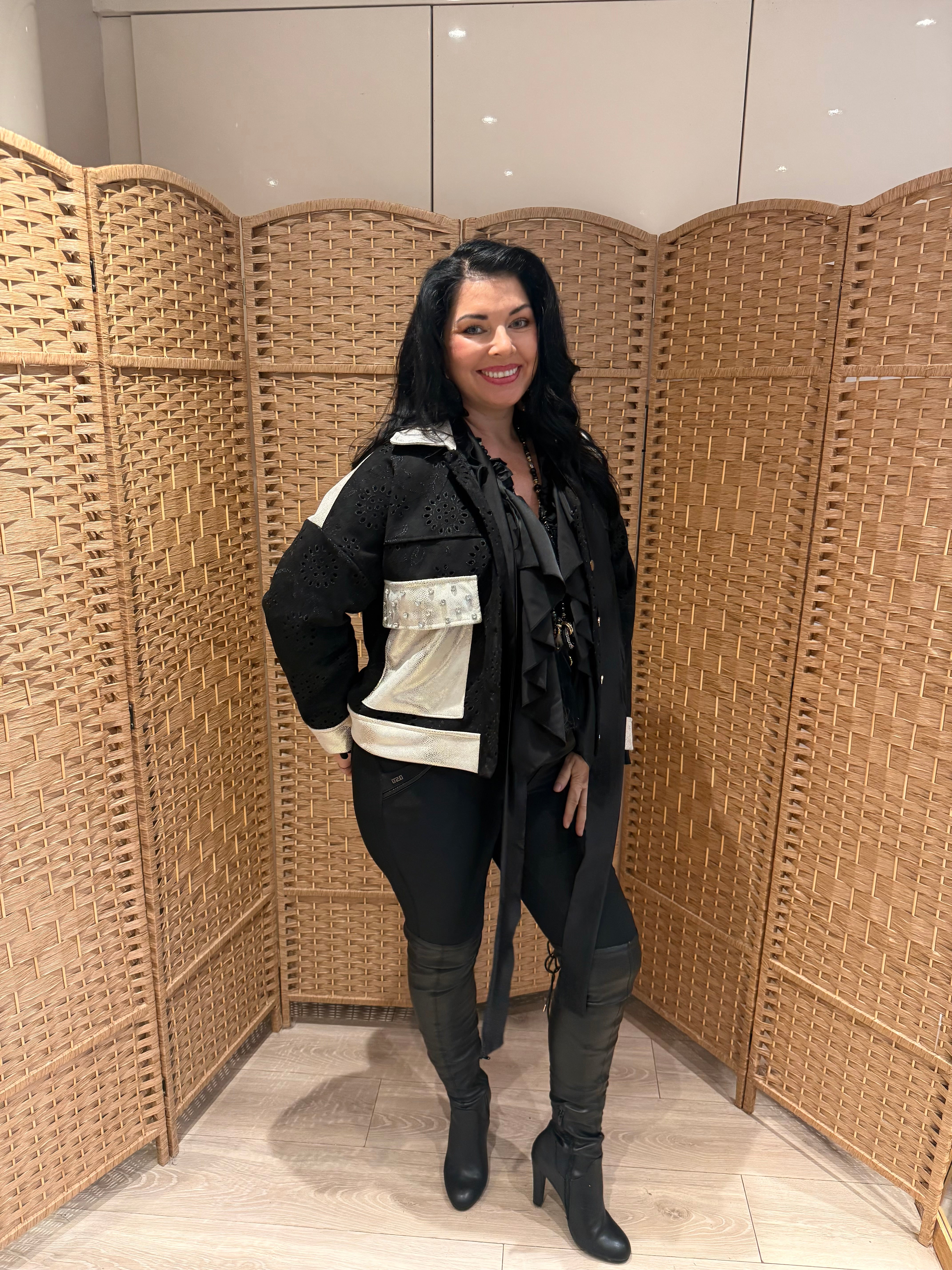 Black Suede Metallic Diamante Jacket