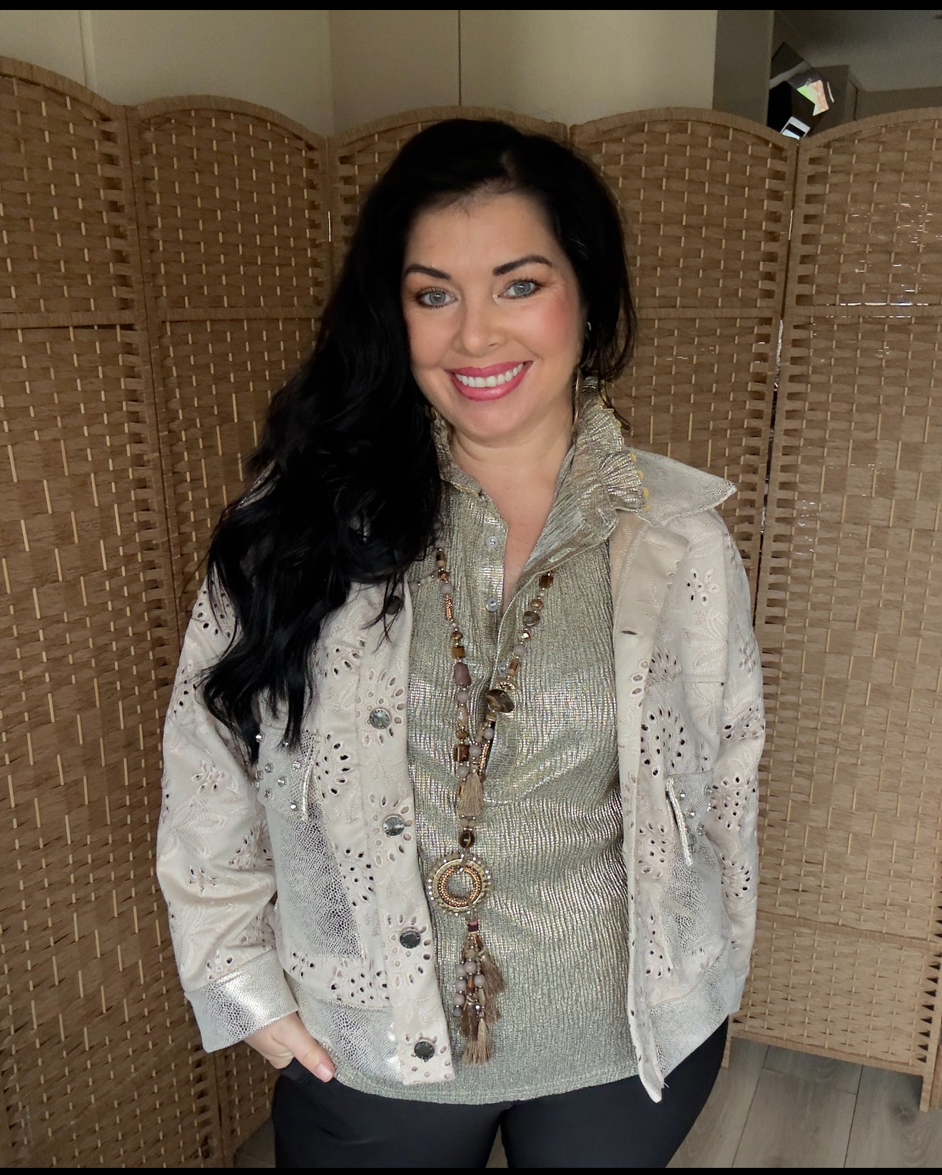 Beige Suede Metallic Diamante Jacket