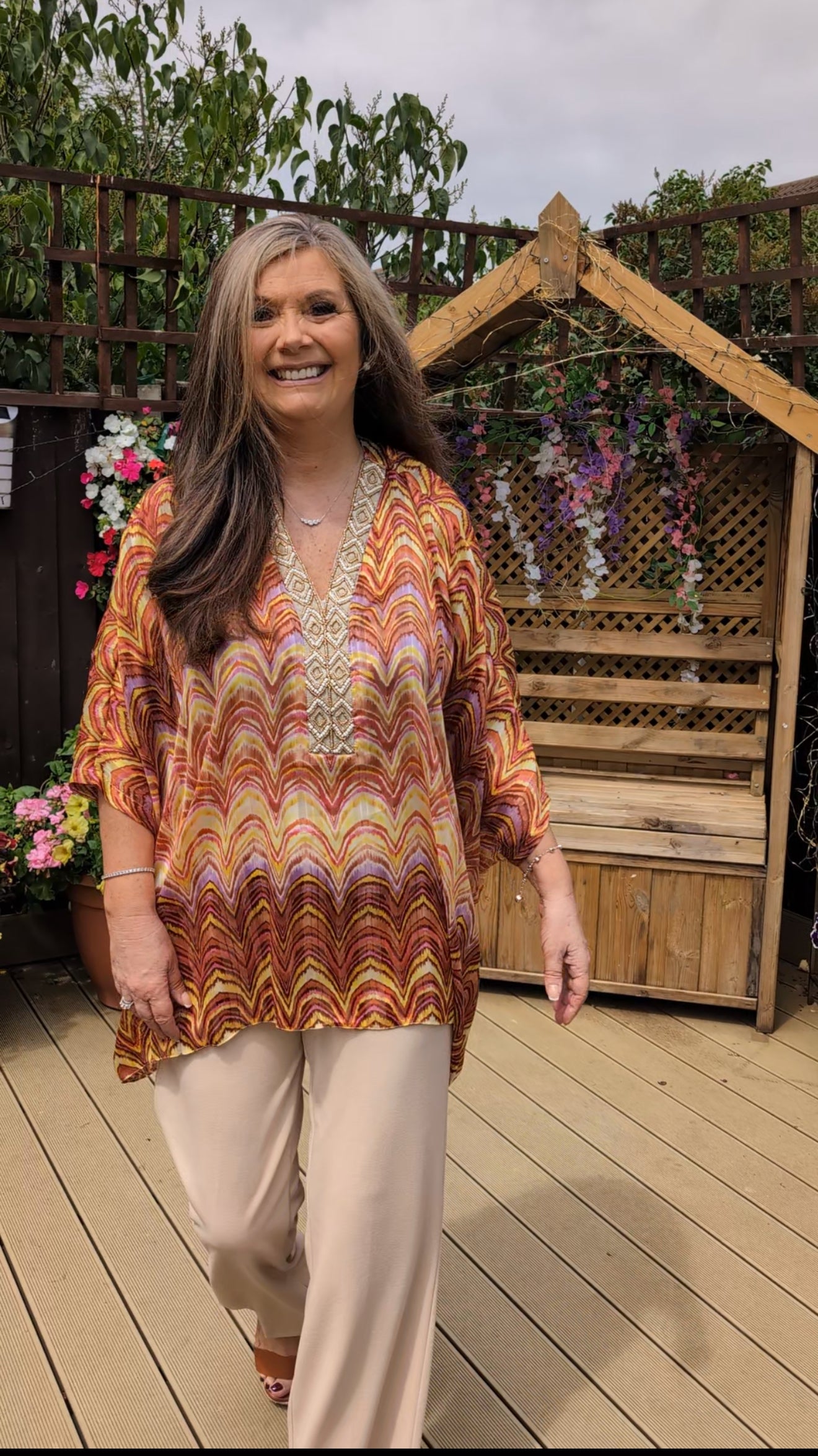 Jeff Gallano Orange Embellished Gold Thread Top