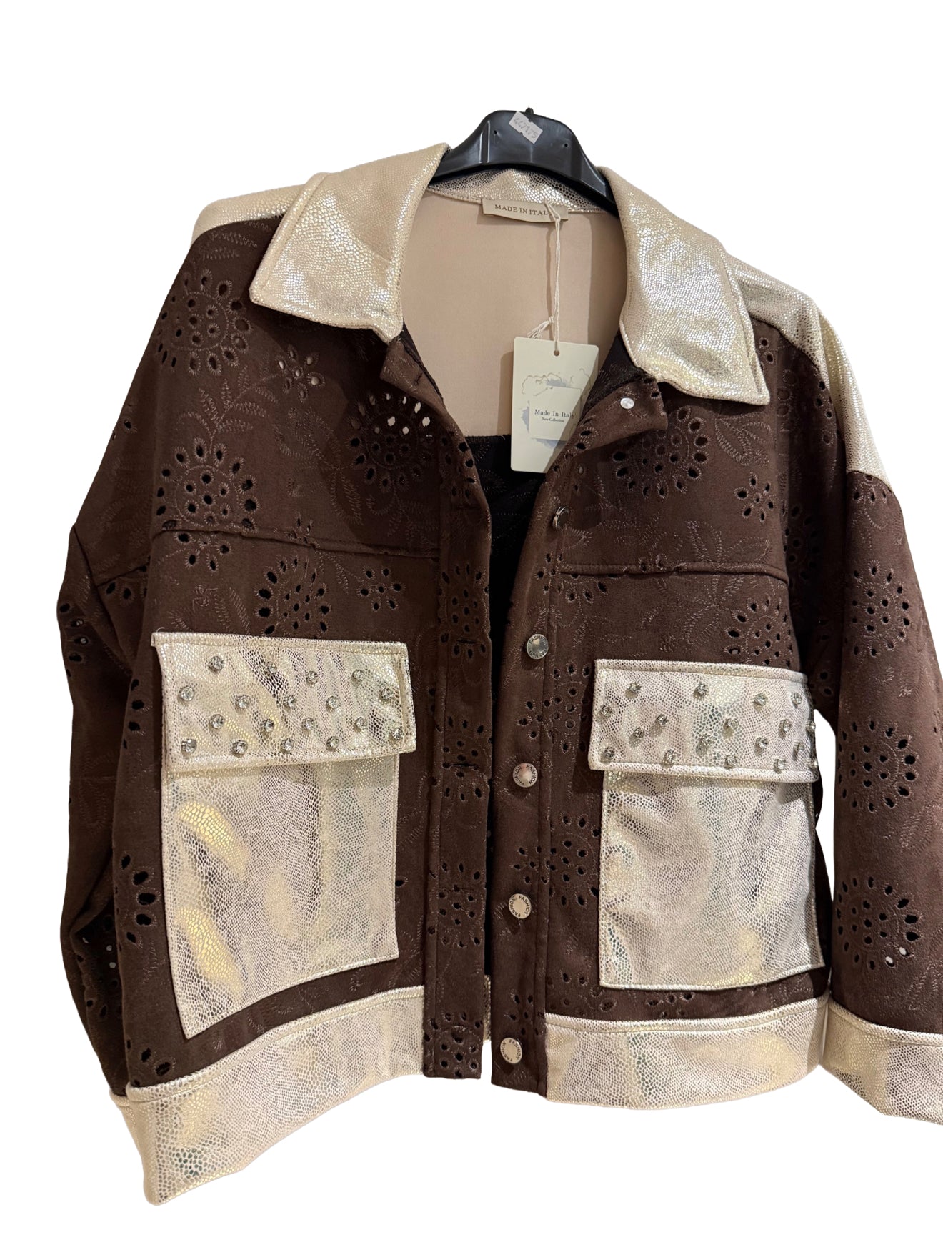 Chocolate Brown Suede Metallic Diamante Jacket