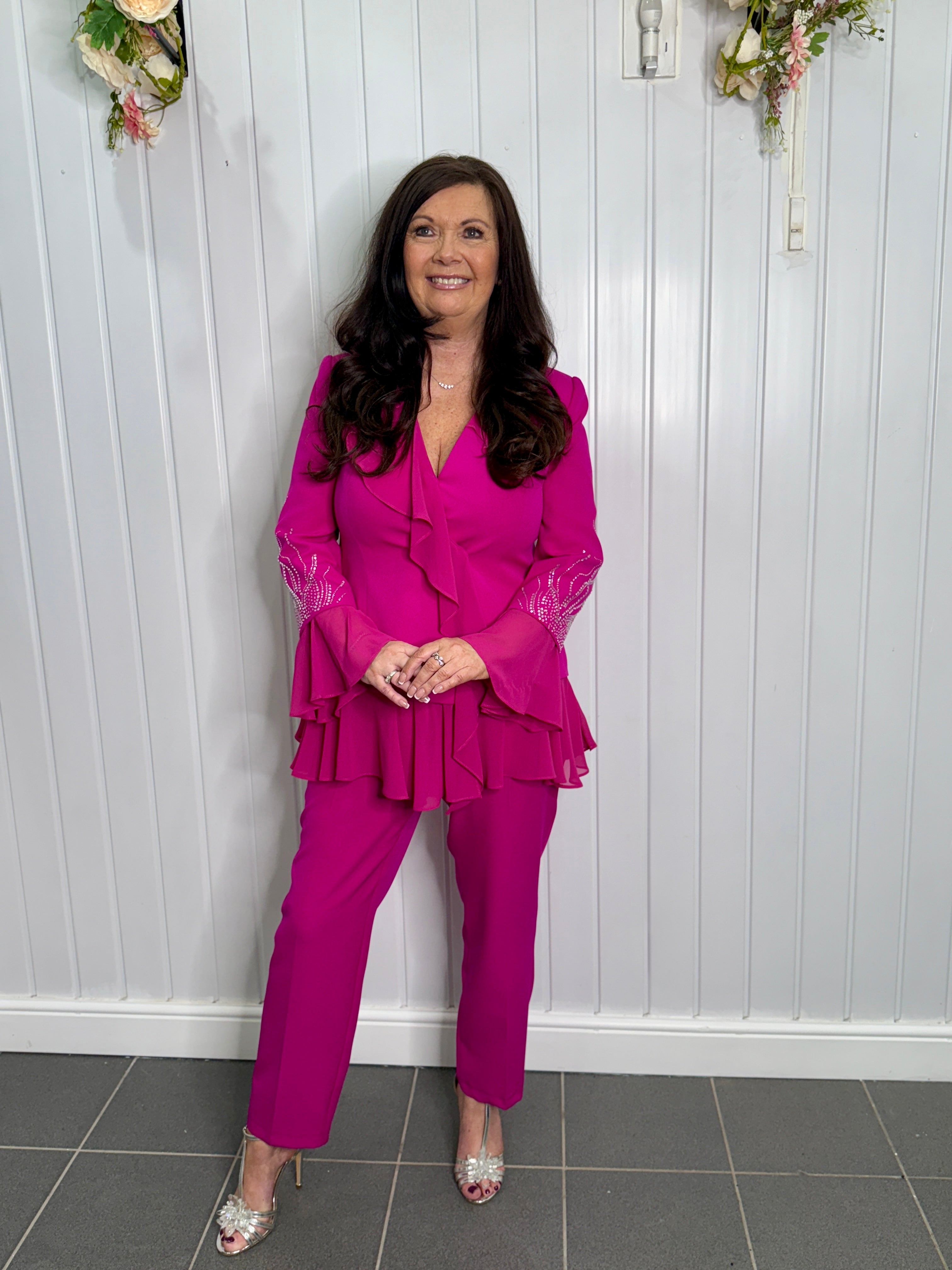 Pink Embellished Jacket and Pants