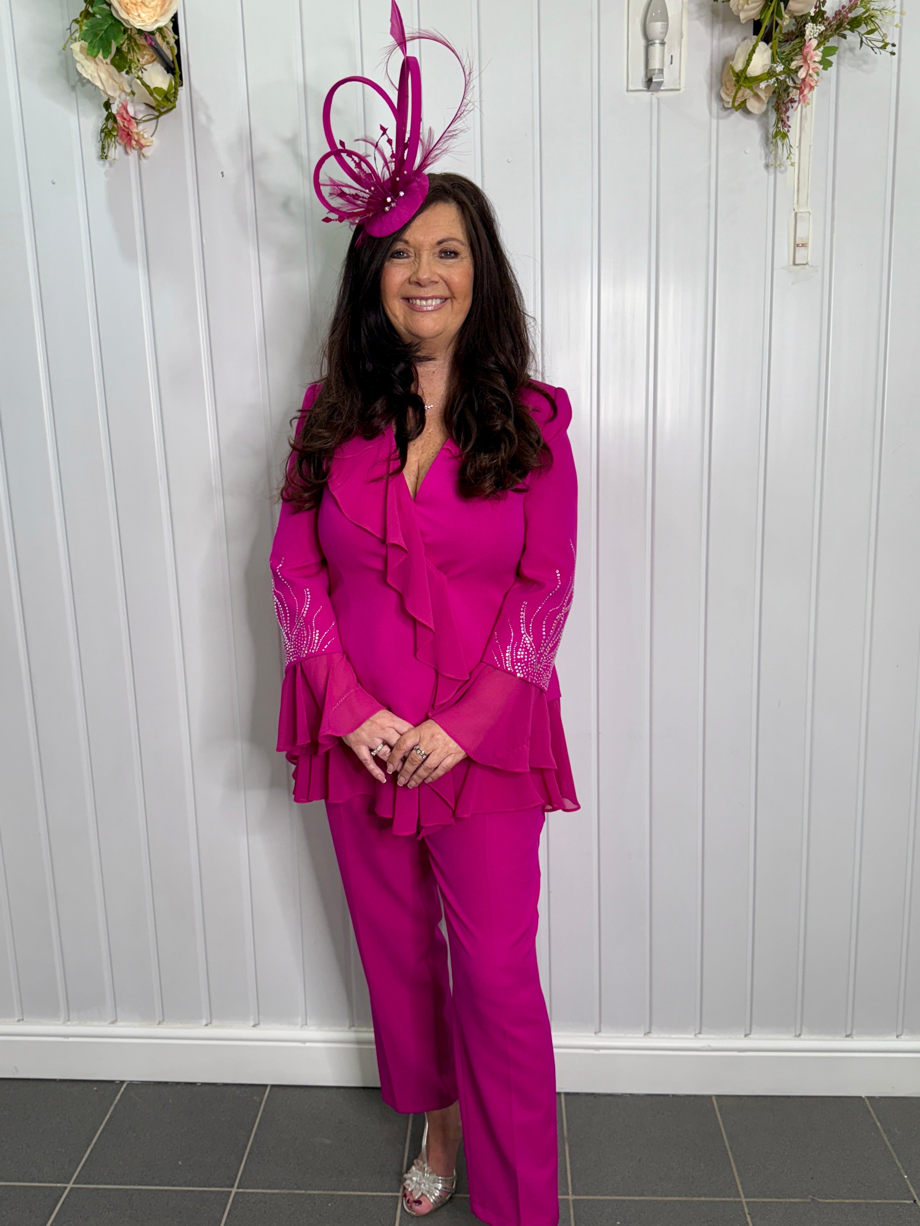 Pink Embellished Jacket and Pants