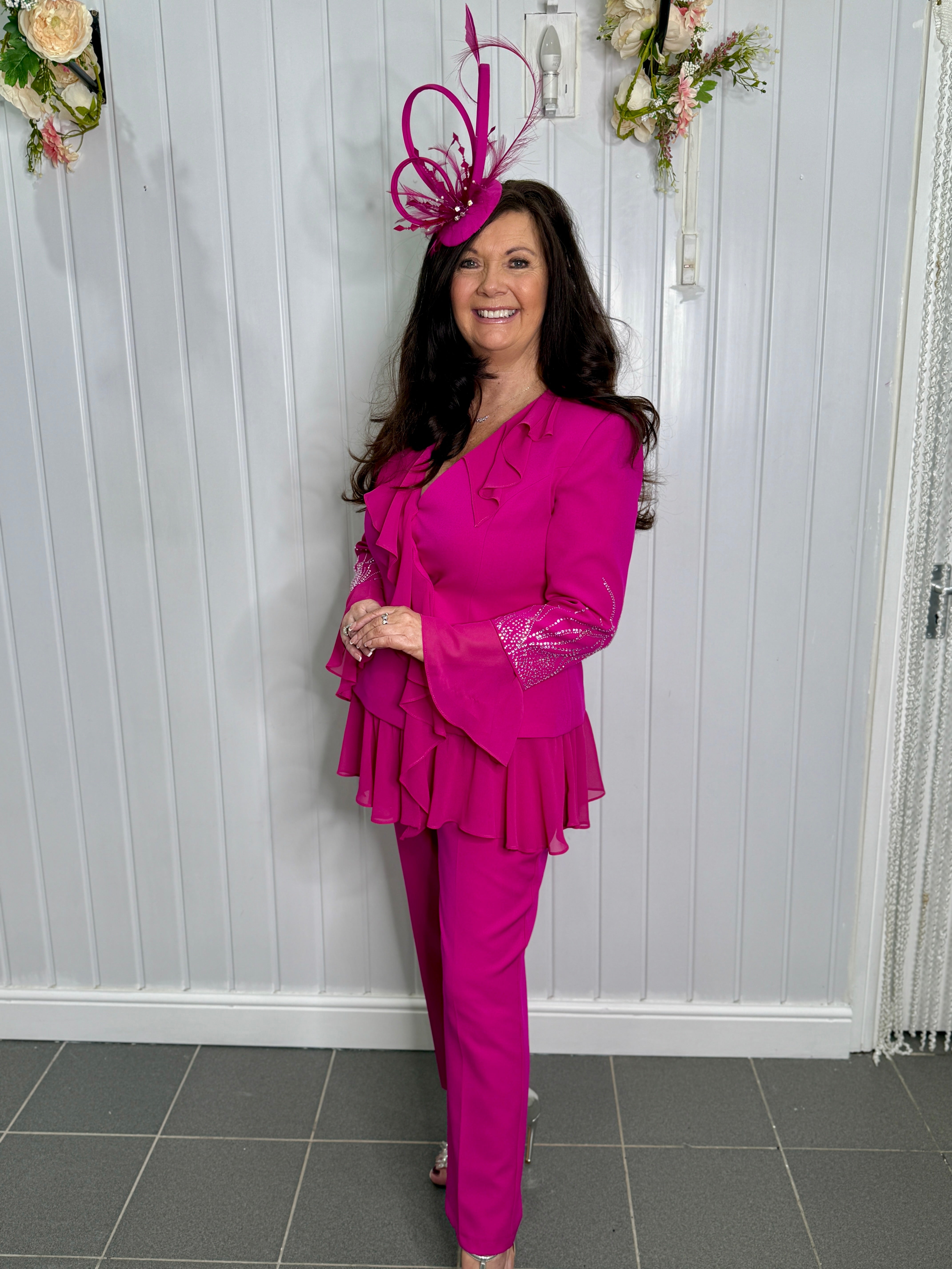 Pink Embellished Jacket and Pants