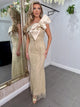 Beige /Gold Embellished Maxi Dress