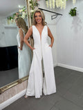 Load image into Gallery viewer, White Embellished Silver Trim Jumpsuit