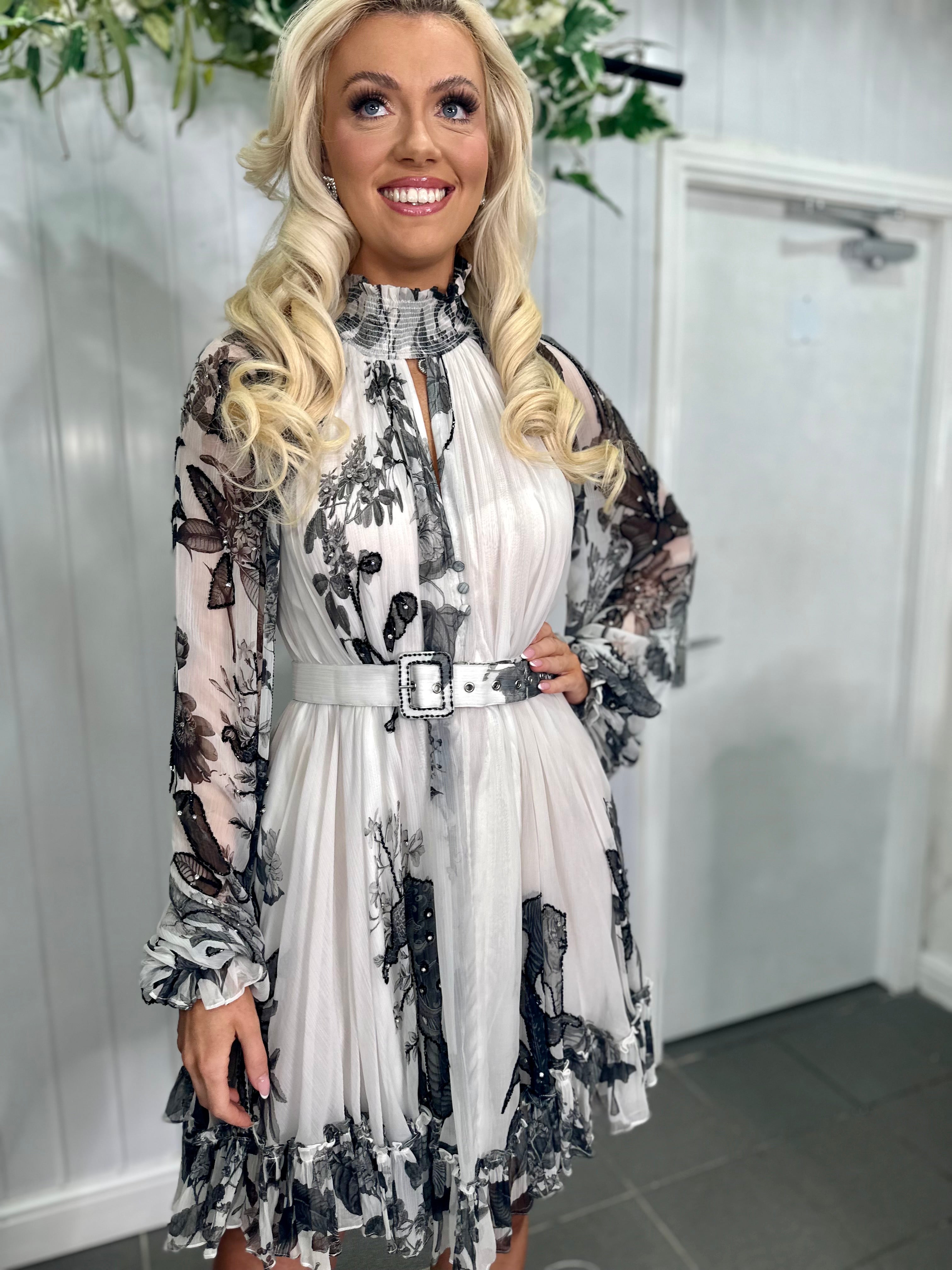 Diamond For Eden - Black and White Embellished Beaded Dress