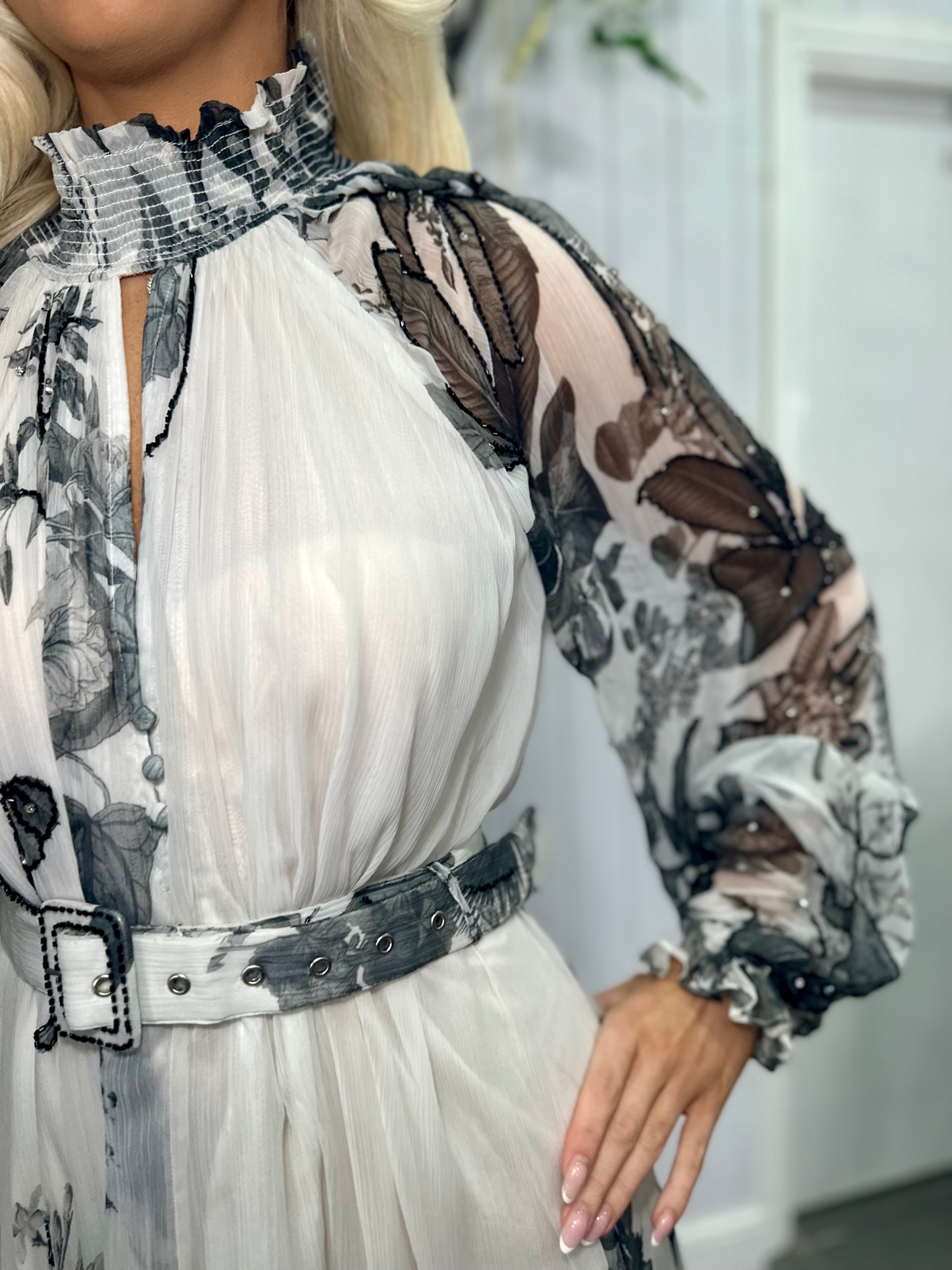 Diamond For Eden - Black and White Embellished Beaded Dress