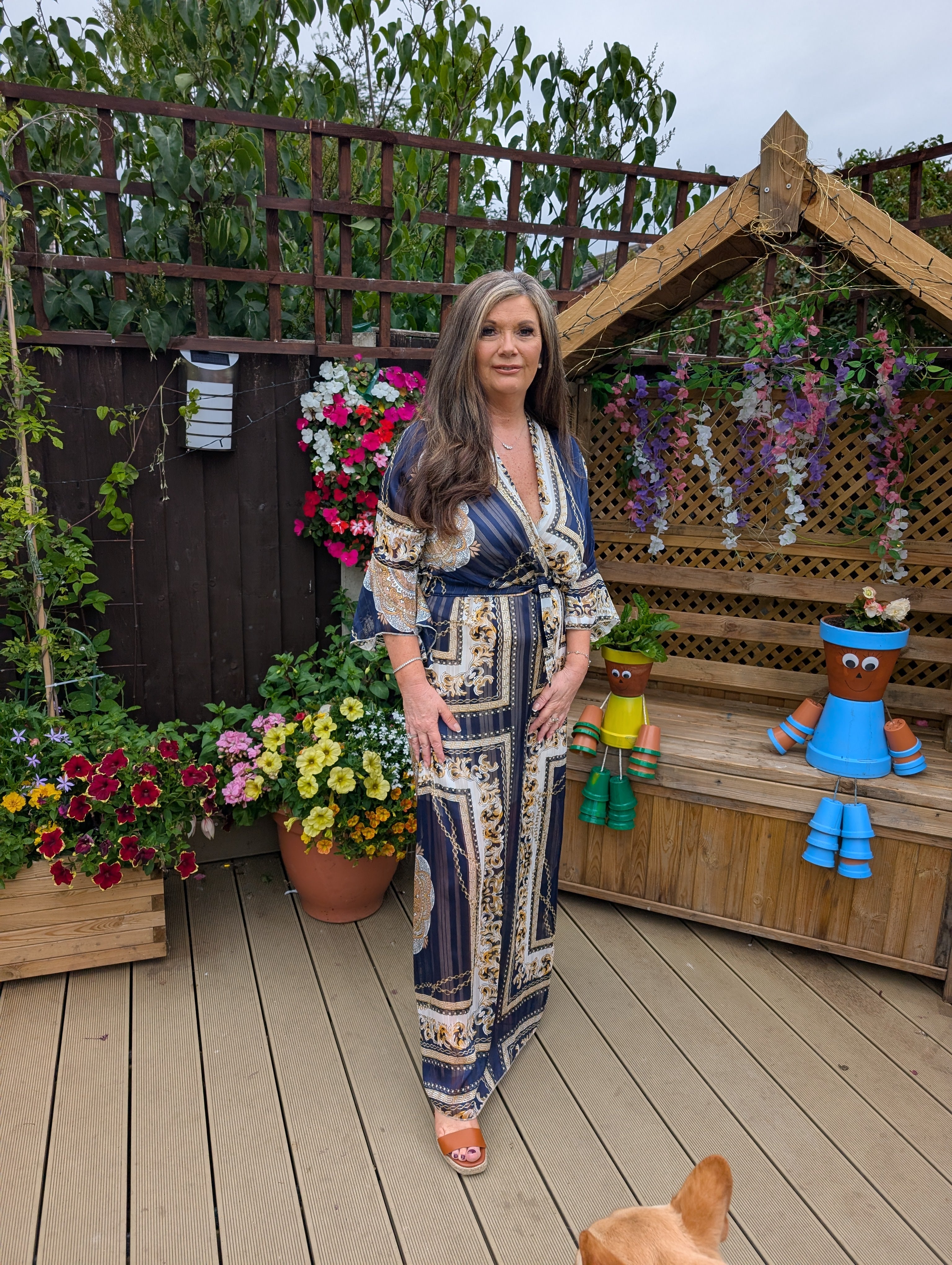 Troiska - Navy Gold Metallic thread  Maxi Dress