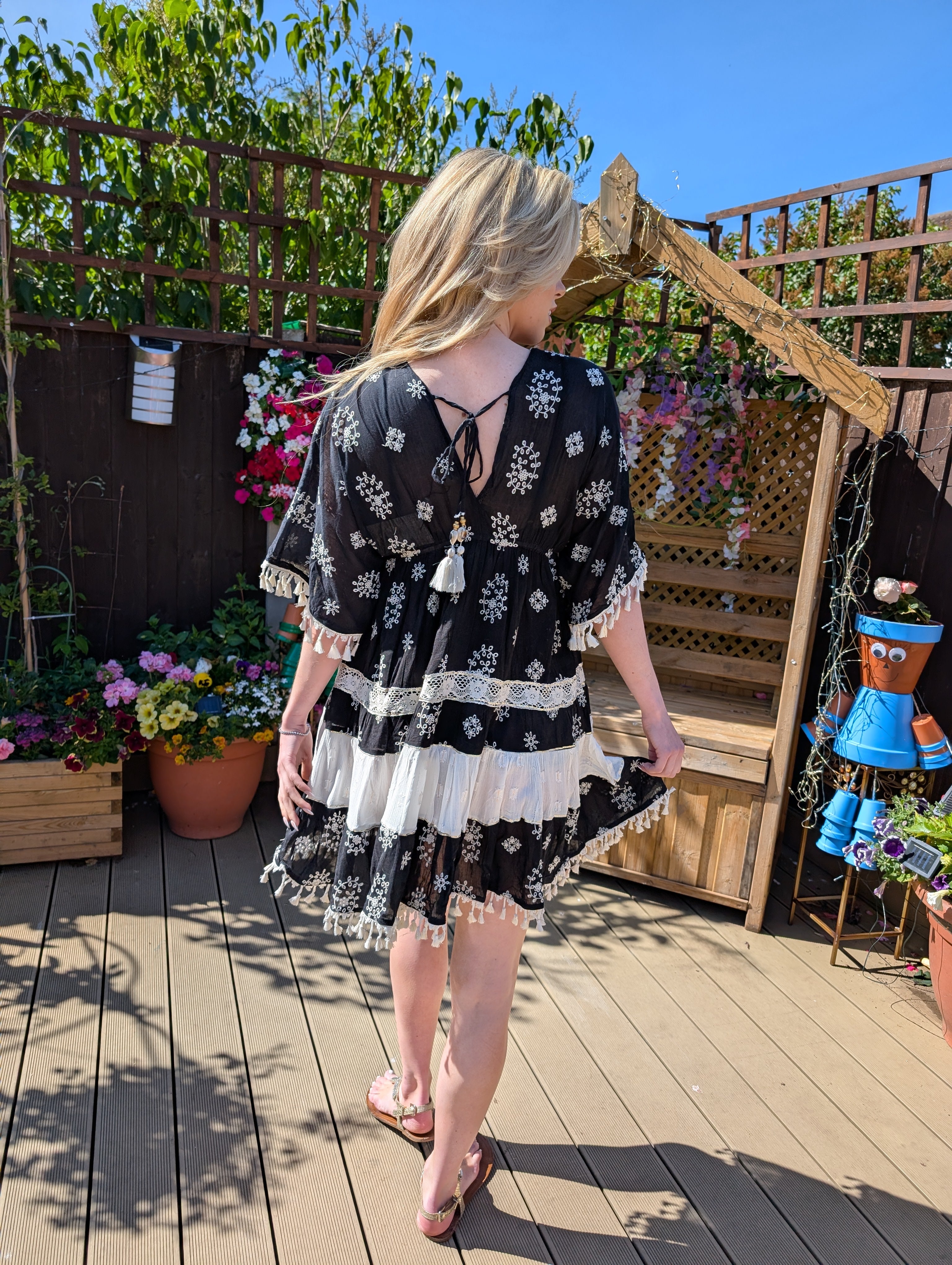 Black & white Embroidered Tassel Dress