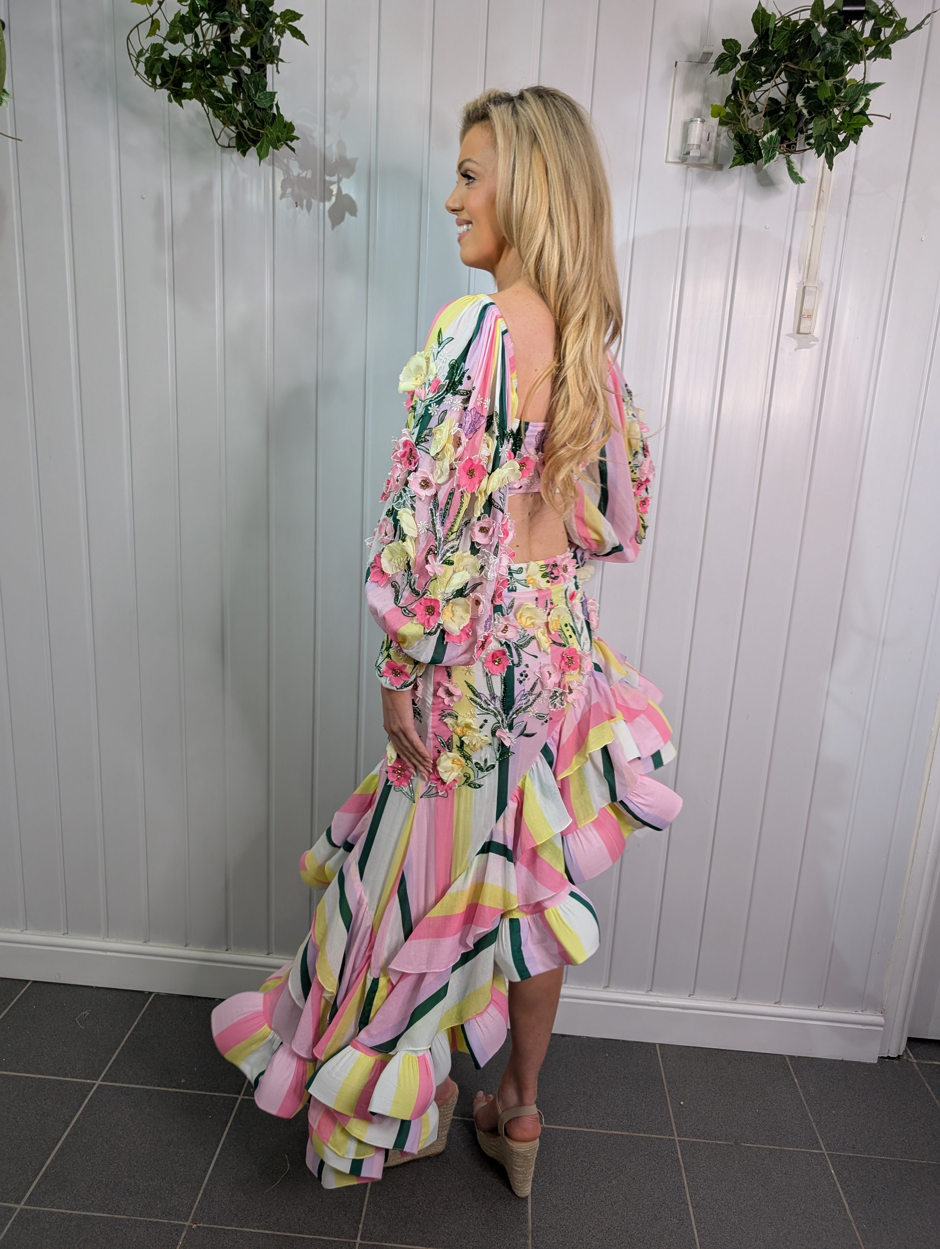 Diamond for Eden -  Multi Colour Embellished Flower Hi Low top and Skirt