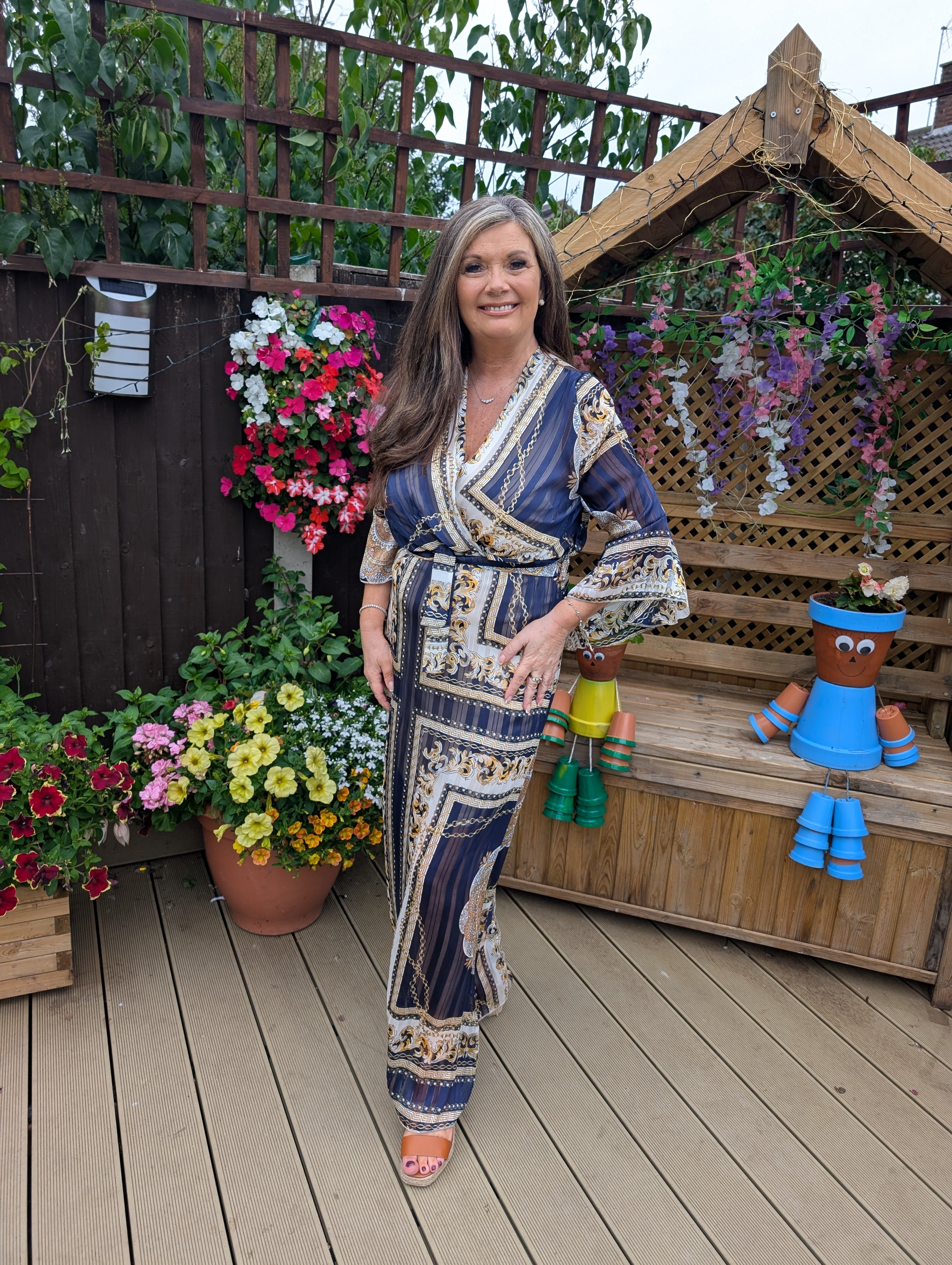 Troiska - Navy Gold Metallic thread  Maxi Dress