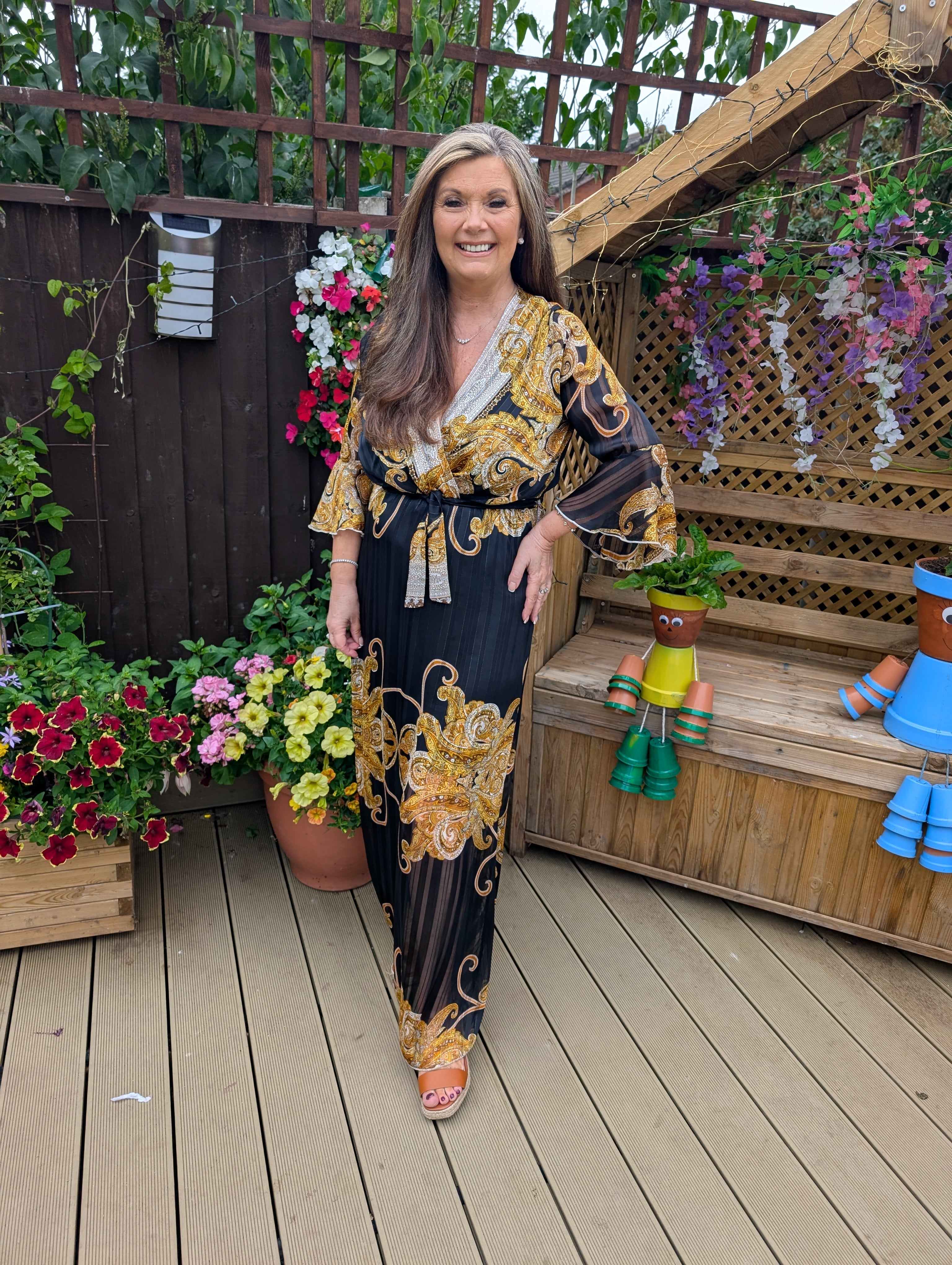 Troiska - Black and Gold Metallic thread Glitter Maxi Dress