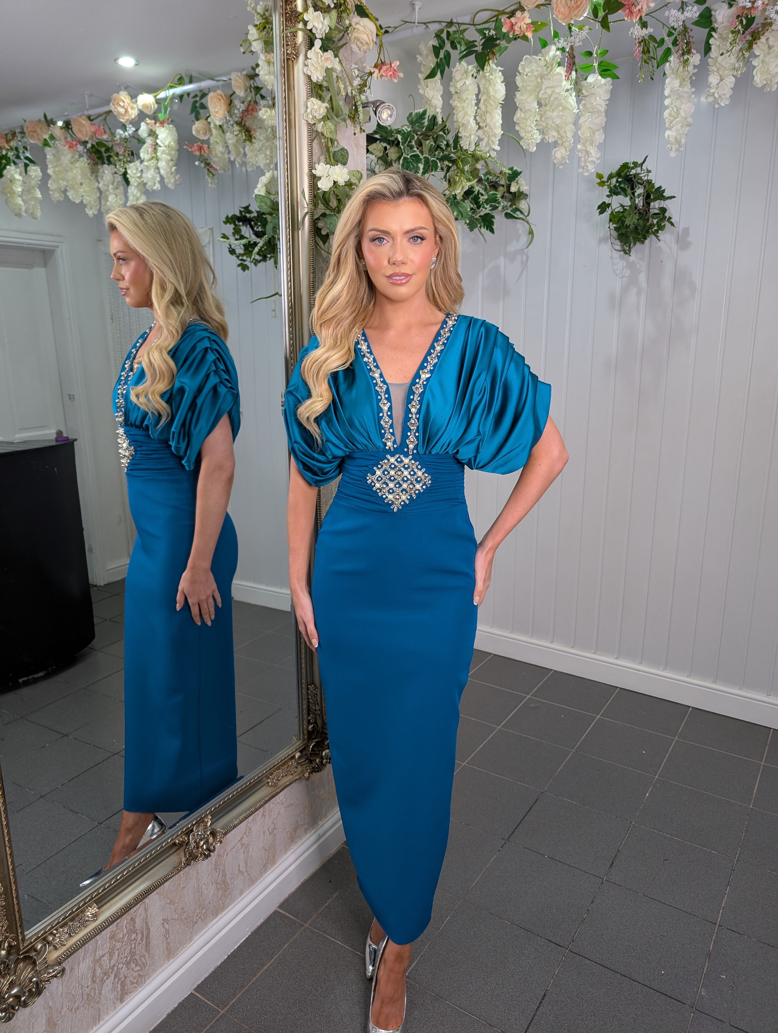 Teal Embellished Maxi Dress