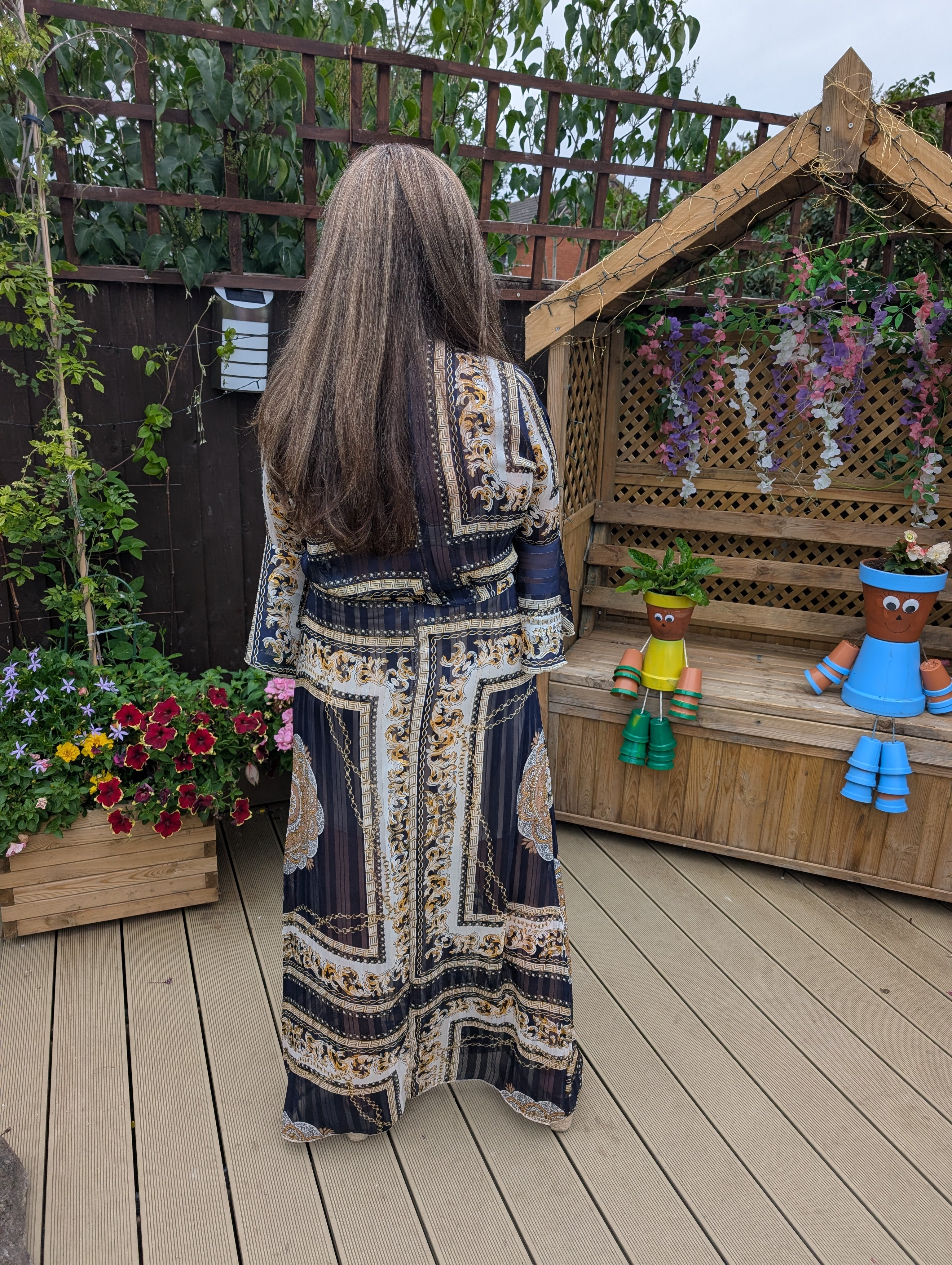 Troiska - Navy Gold Metallic thread  Maxi Dress