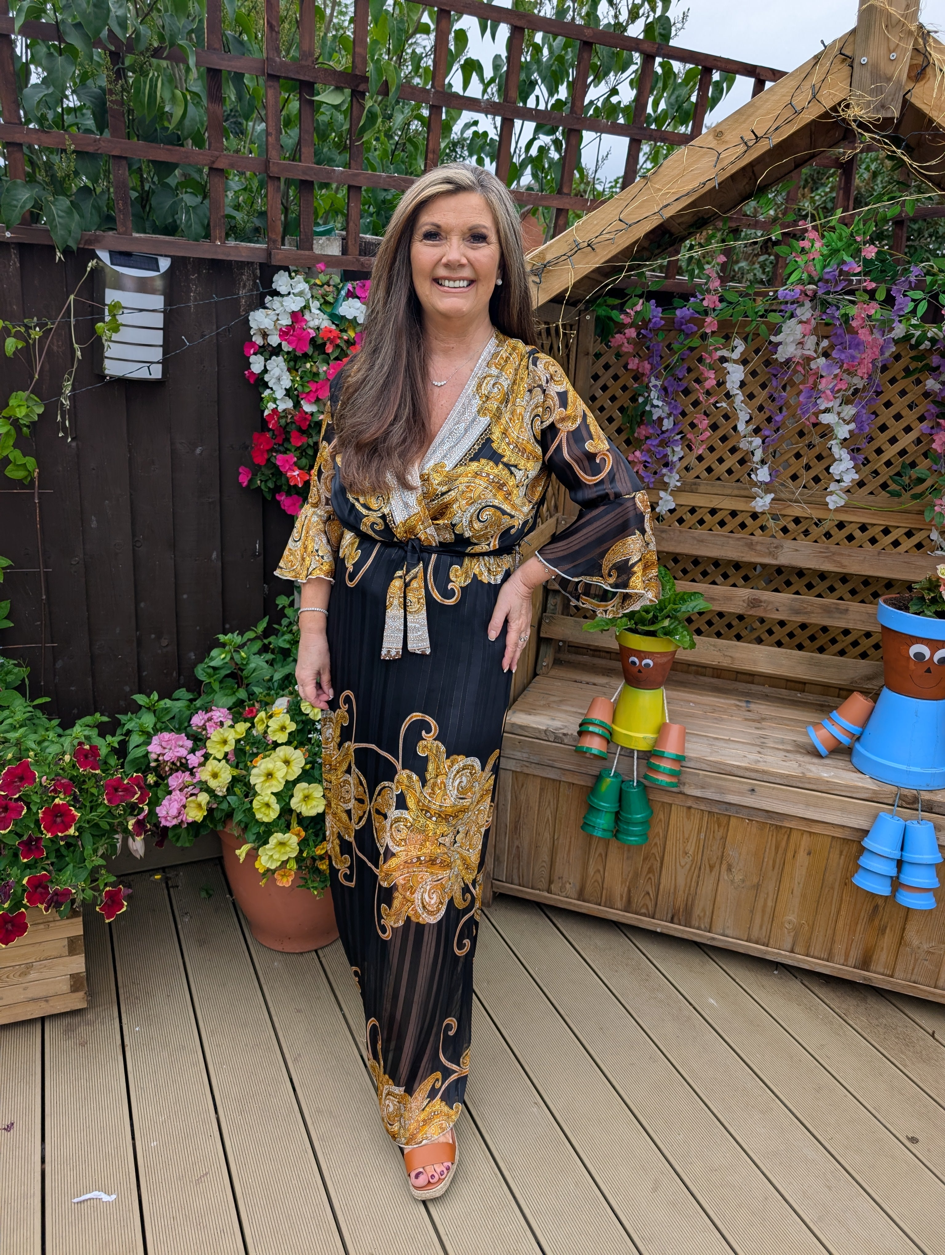 Troiska - Black and Gold Metallic thread Glitter Maxi Dress