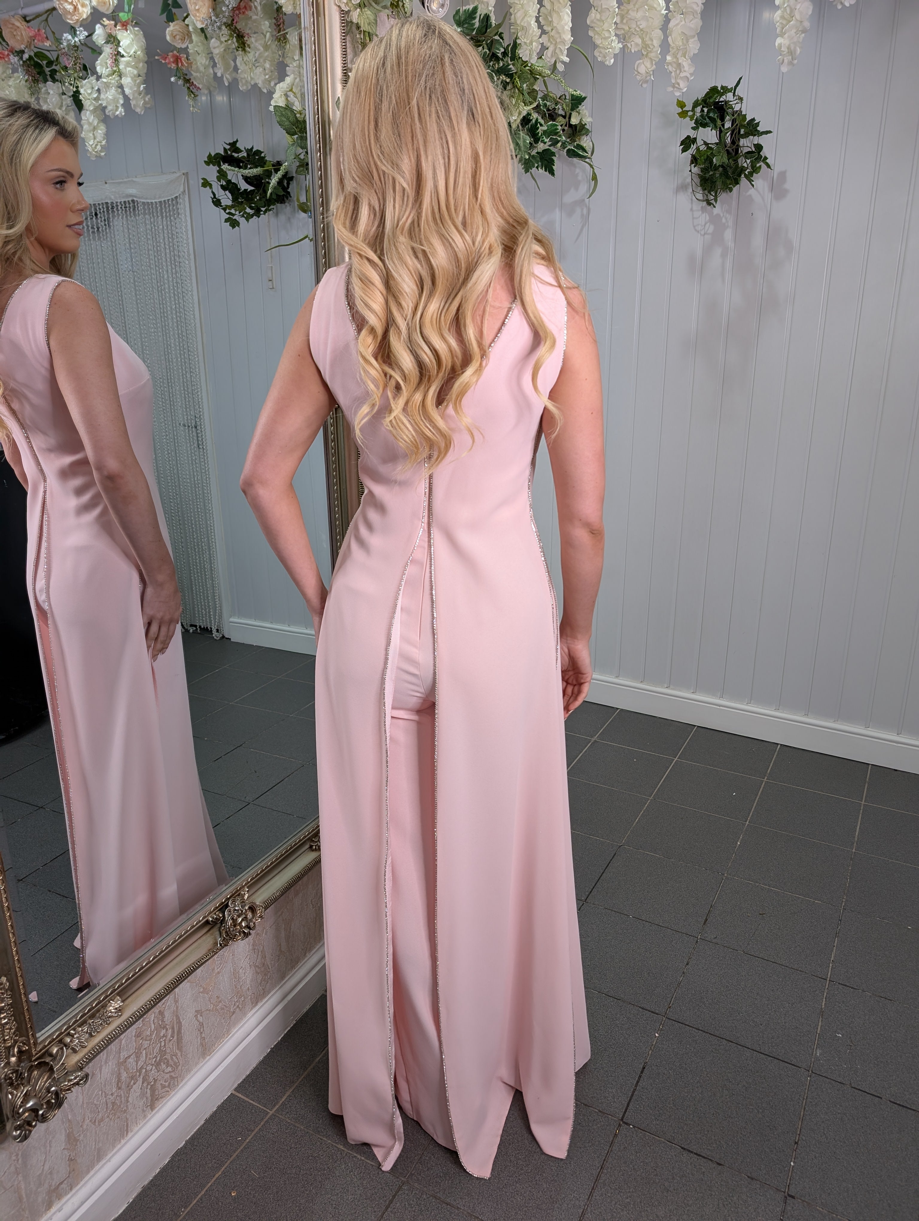 Pink Embellished Silver Trim Jumpsuit