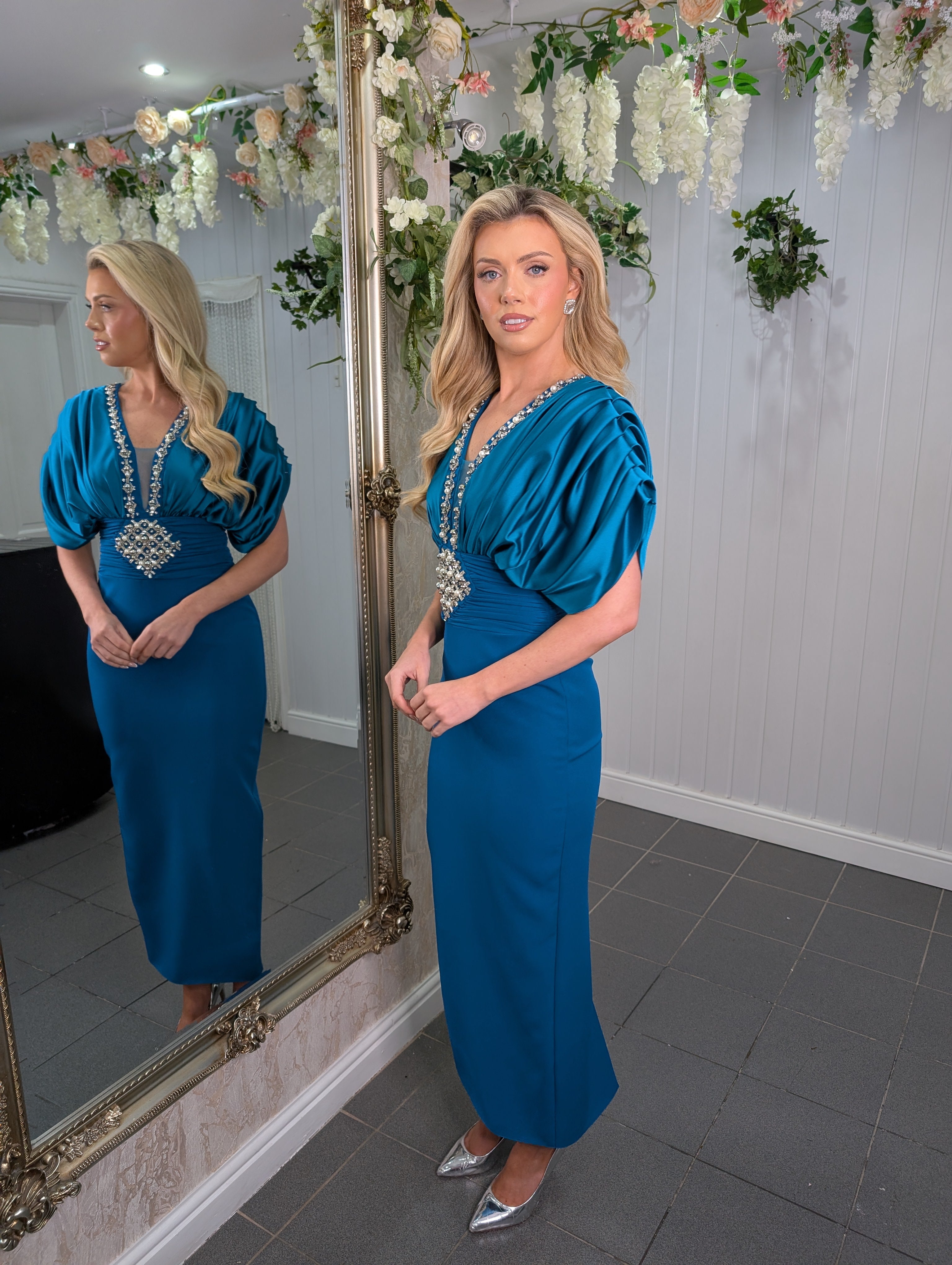 Teal Embellished Maxi Dress