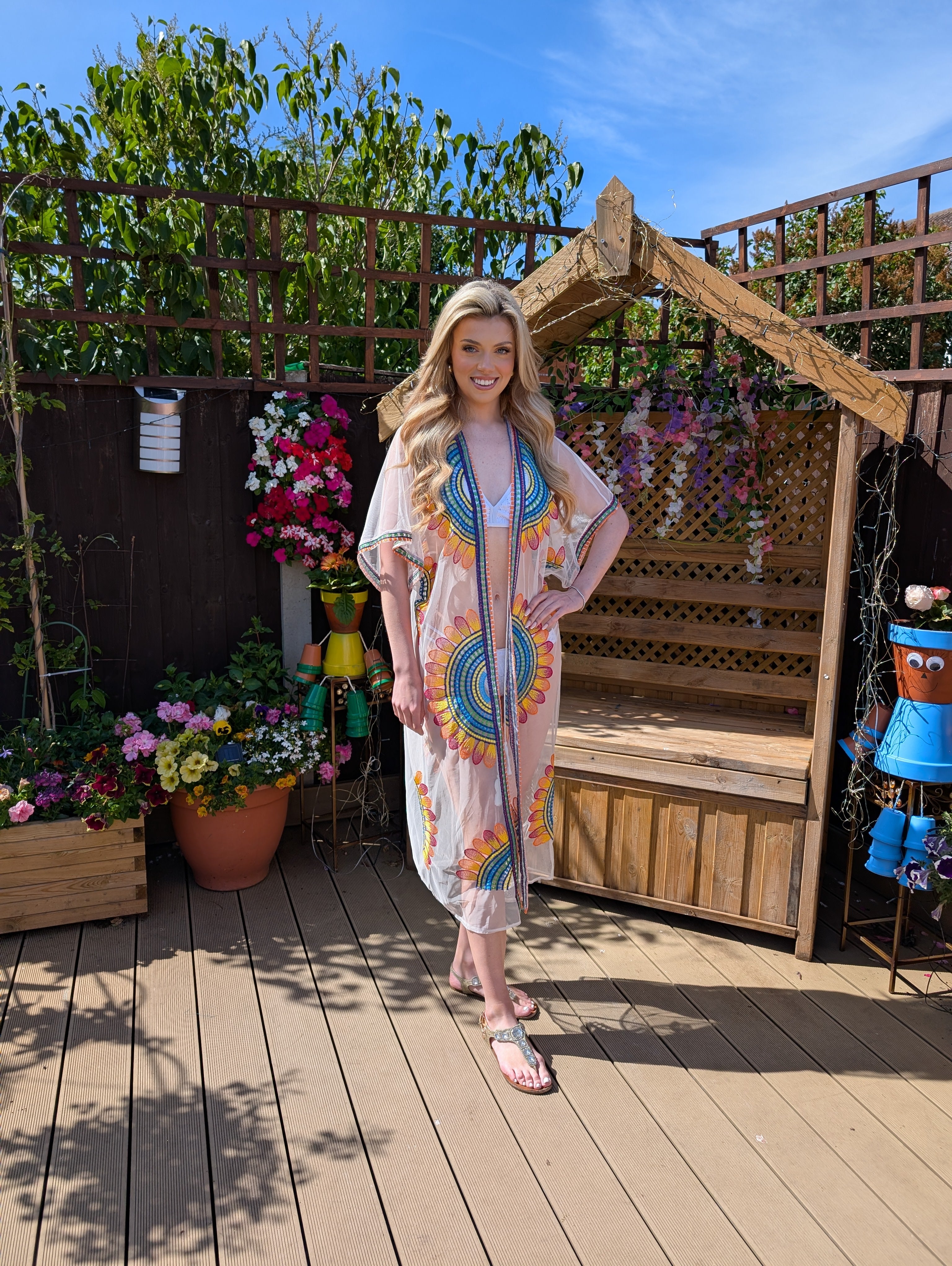 White Multicoloured Embroidered Kaftan