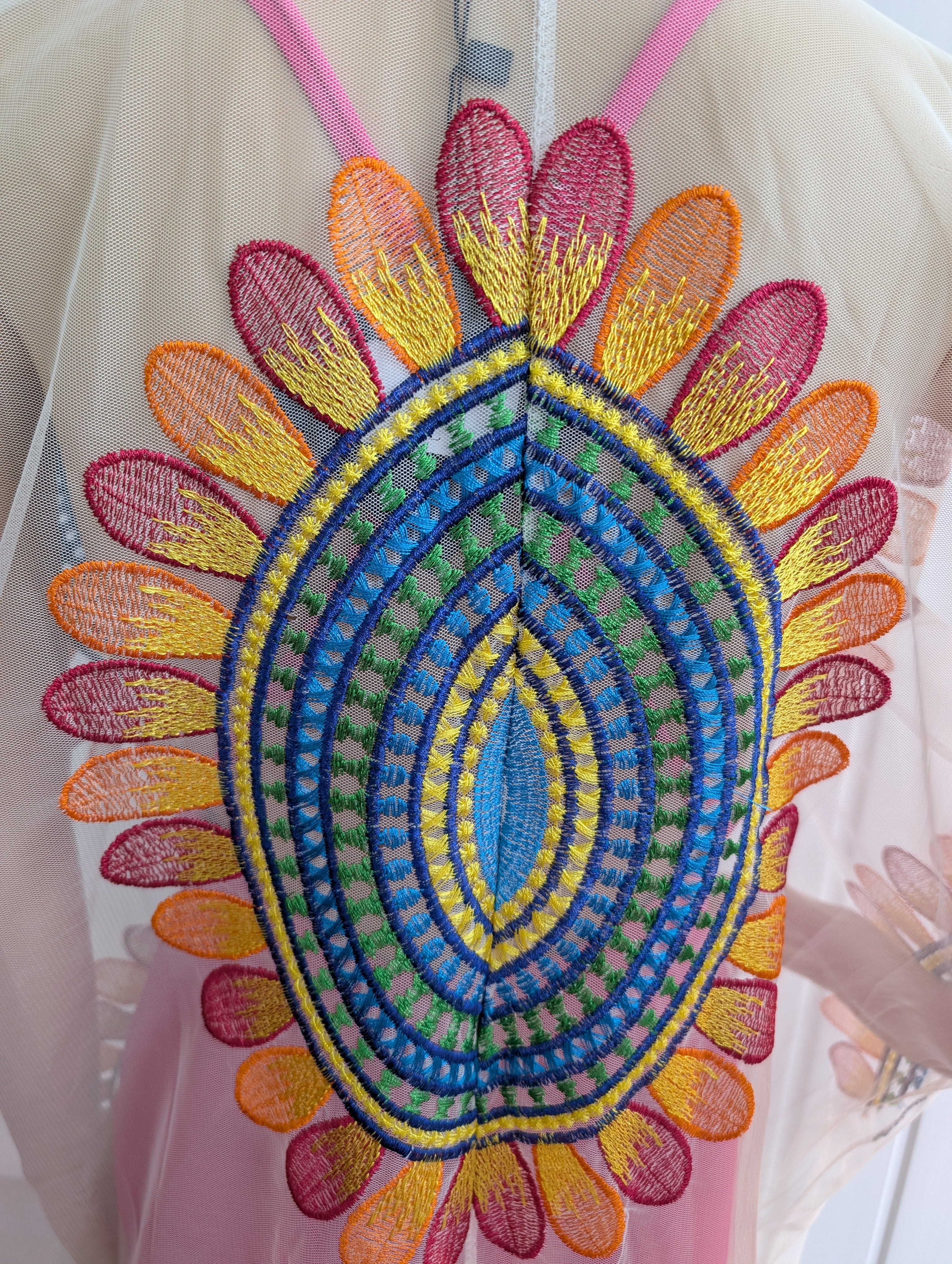 White Multicoloured Embroidered Kaftan