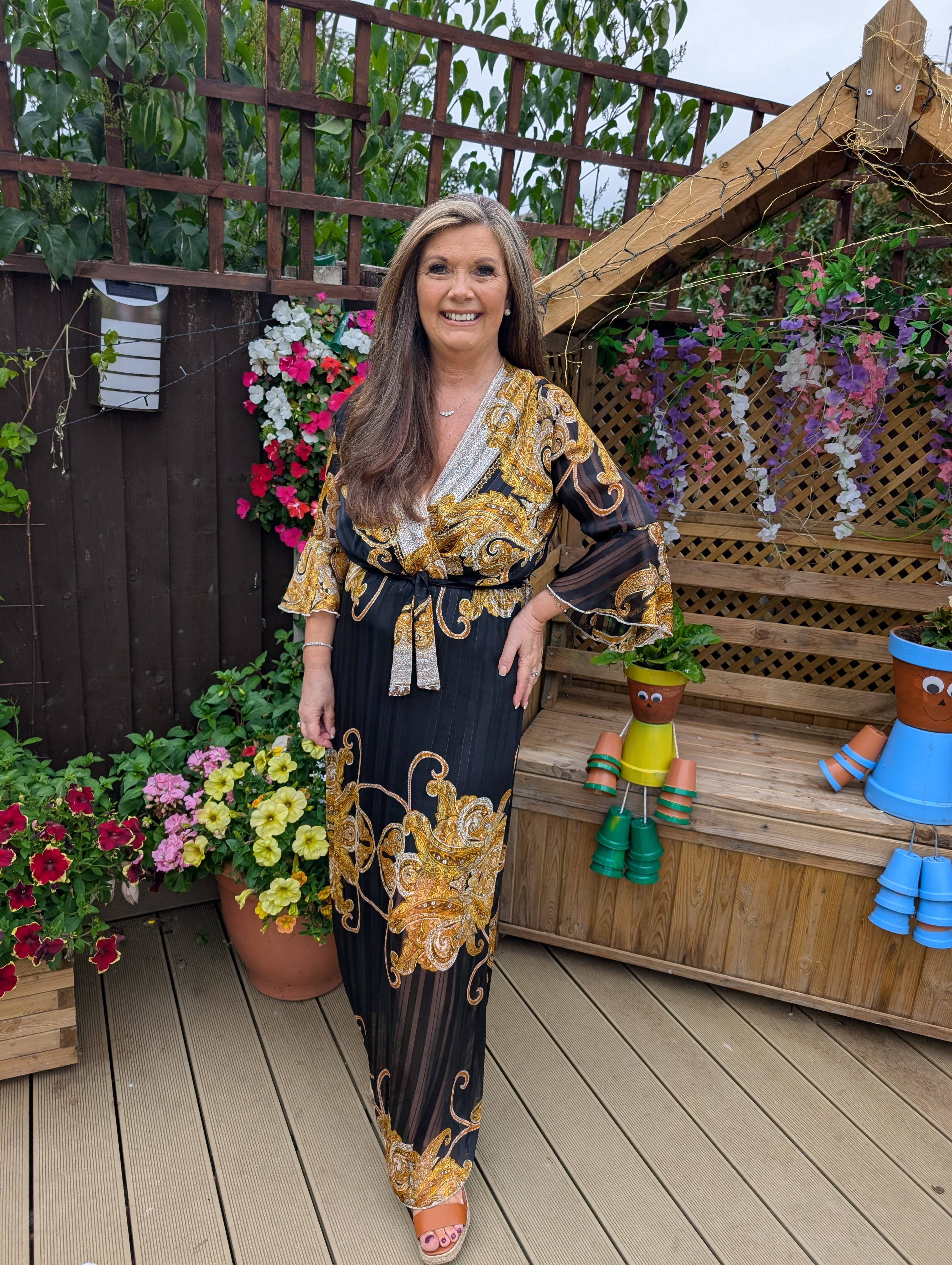 Troiska - Black and Gold Metallic thread Glitter Maxi Dress