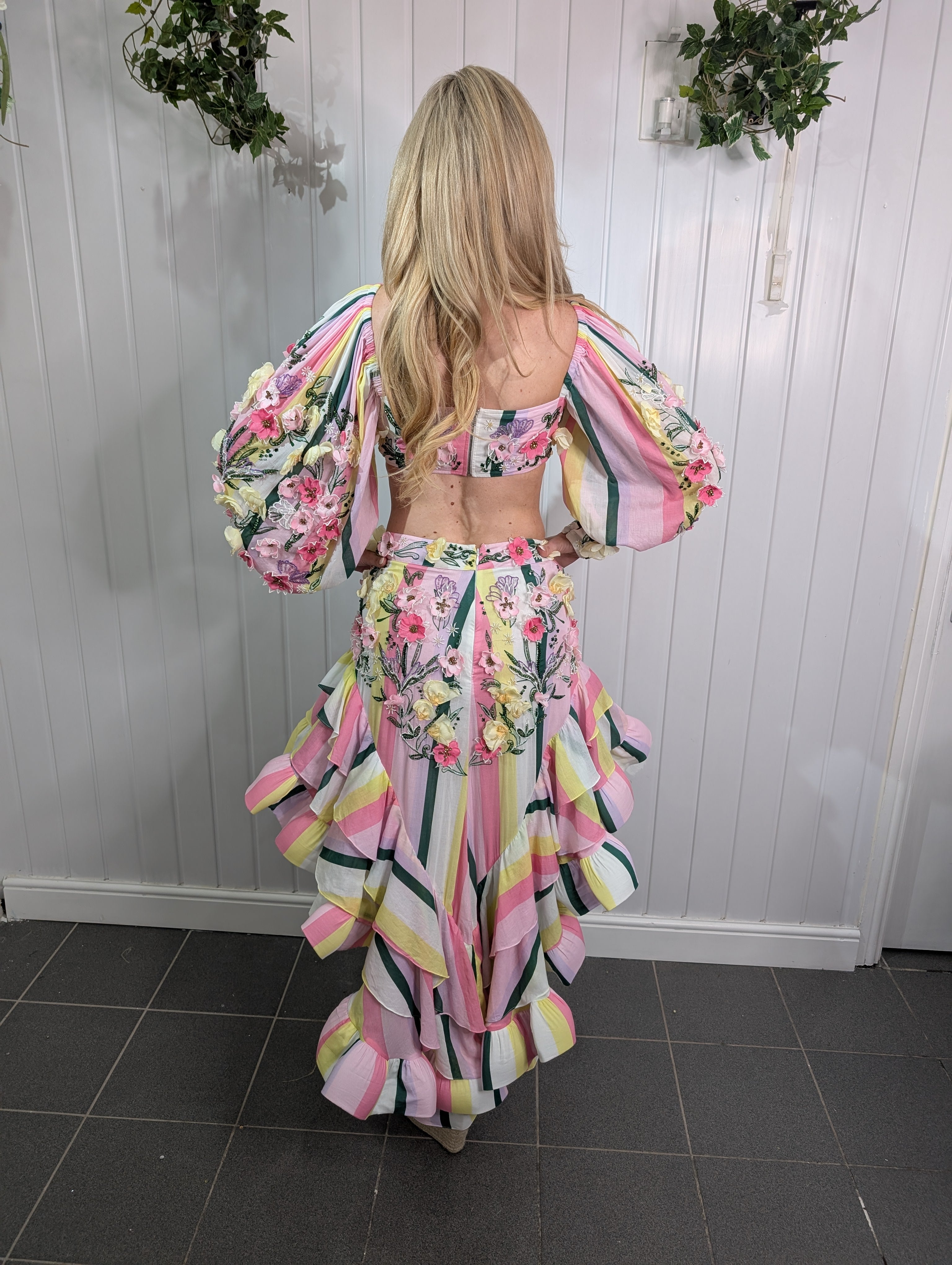 Diamond for Eden -  Multi Colour Embellished Flower Hi Low top and Skirt