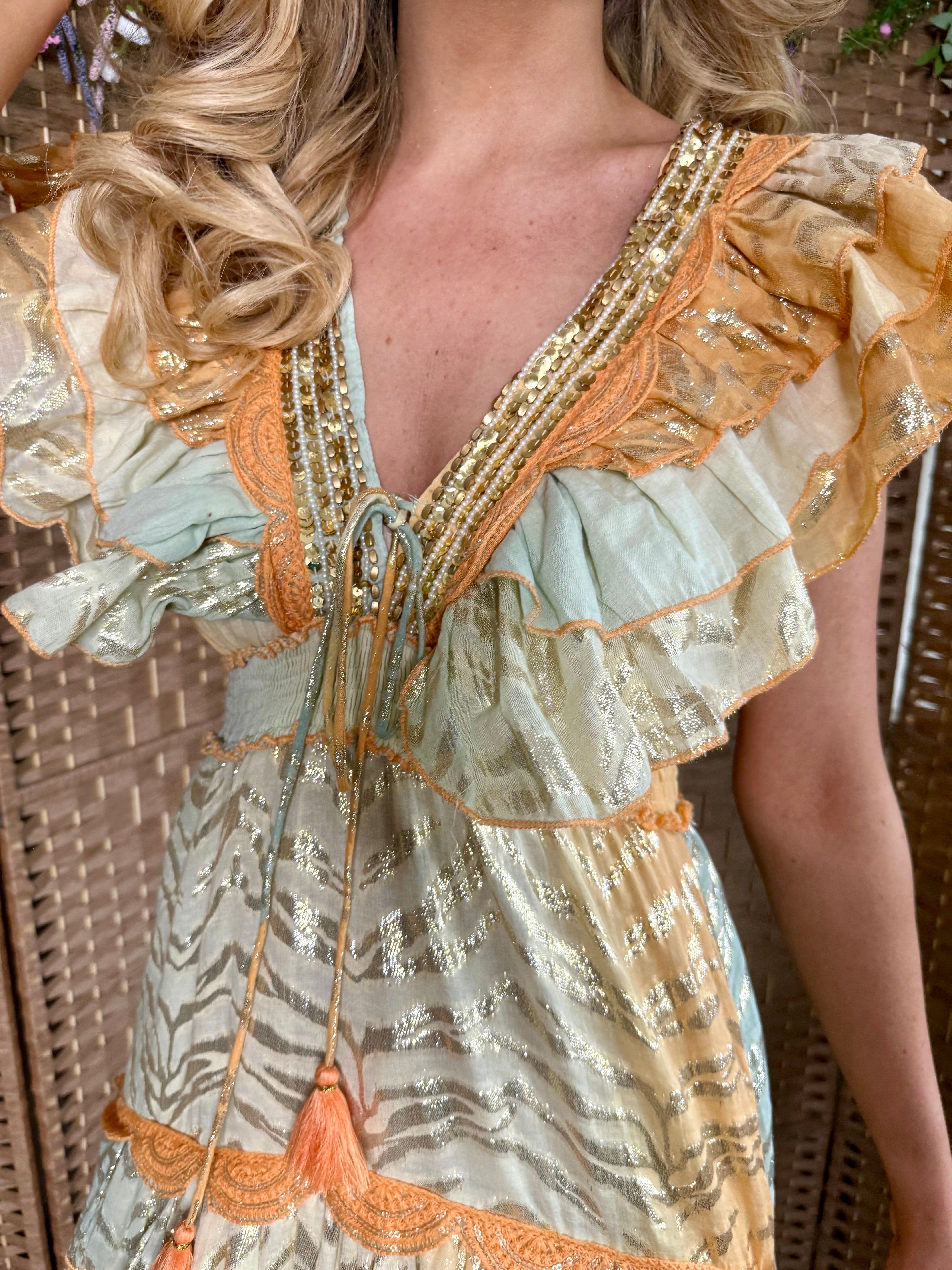 Orange/Yellow Foil Beaded Hi Low Dress – jadel-boutique