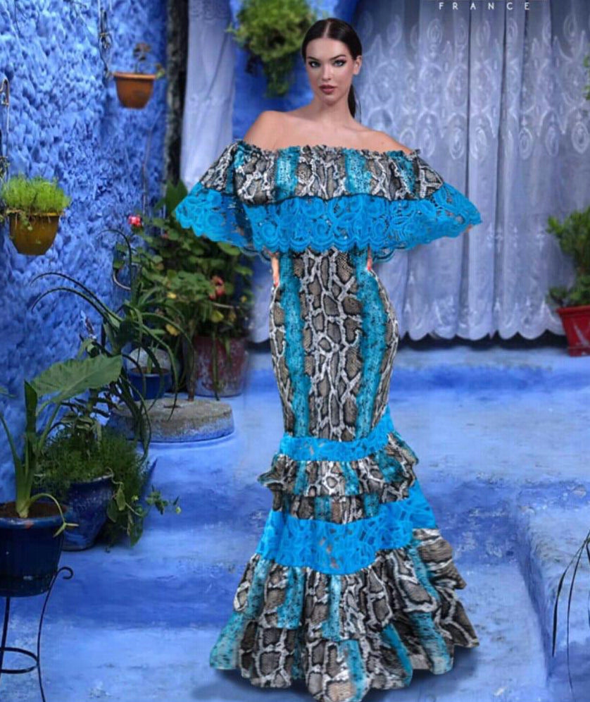 off the shoulder snakeskin dress Faust