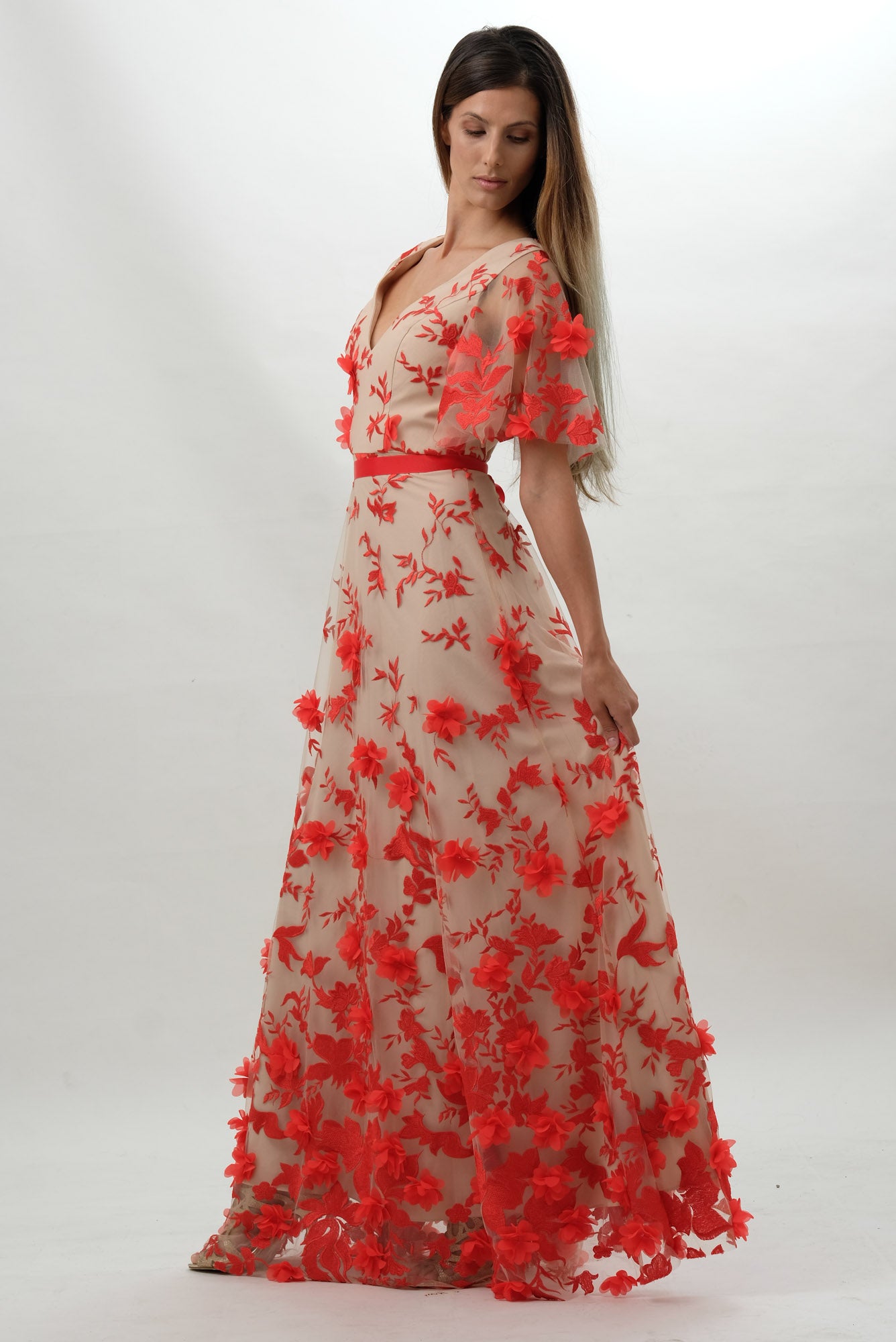 Forever Unique Limited Edition Coral Embellished Flower Maxi Dress jadel boutique